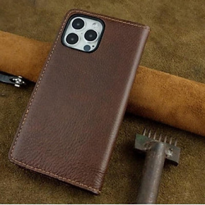 Bao Da cho Iphone 13 Pro Max Handmade Cổ Điển Da Bò Thật