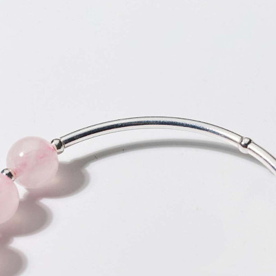 Vòng tay đá thạch anh hồng phối 2 ống bạc mệnh hỏa, thổ - Ngọc Quý Gemstones