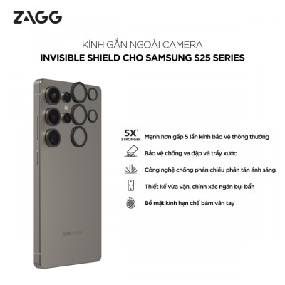 Kính Camera Dành Cho Galaxy S25 Ultra ZAGG Camera InvisibleShield Kèm Khung Dán Chống Trầy Xước, Chống Va Đập_ Hàng Chính Hãng