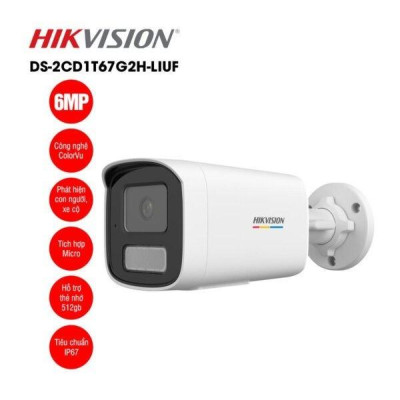 Camera IP HIKVISION thân trụ DS-2CD1T67G2H-LIUF 6MP Đèn kép, Chống ngược sáng, hồng ngoại 50m, phát hiện người ,.-Hàng chính hãng
