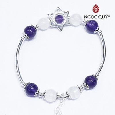 Vòng thạch anh ưu linh trắng phối thạch anh tím charm bạc - Ngọc Quý Gemstones