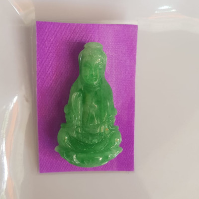 Mặt dây chuyền Nữ Phật Quan Âm Ngồi đẹp đá ngọc cẩm thạch tự nhiên đẹp Size vừa nhỏ Cao 40mm x N20mm x S6mm Màu xanh lý đều bóng đẹp các Chị về bọc vàng đeo đẹp ạ