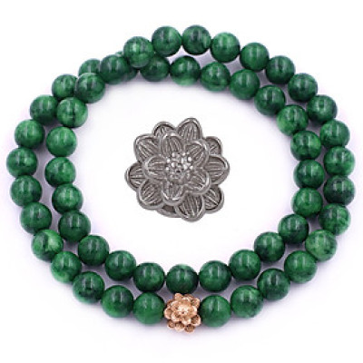 [Mệnh Mộc, Hỏa] Vòng Chuỗi Niệm Phật Đá Cẩm Thạch Sơn Thủy 12 Ly 54 Hạt Charm Hoa Sen Inox, Vòng Chuỗi Phật Giáo, Chuỗi Niệm Phật Hạt To - Phong Thủy 868