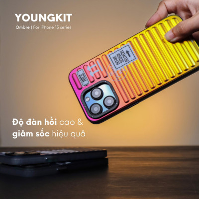 Ốp lưng chống sốc cho iPhone 15 Pro Max / 15 Pro / 14 Pro Max hiệu HOTCASE Youngkit Gradient phối màu cá tính chống sốc va đập, túi khí tản lực - Hàng nhập khẩu