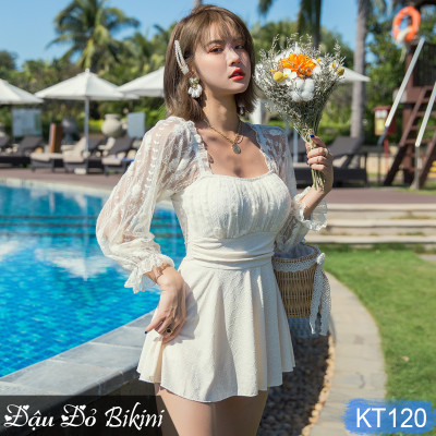 Bộ bơi nữ tay ren gợi cảm, có size đại cho người béo mập, bigsize đến 95kg, phom chuẩn đẹp tôn dáng dấu bụng tốt | KT120