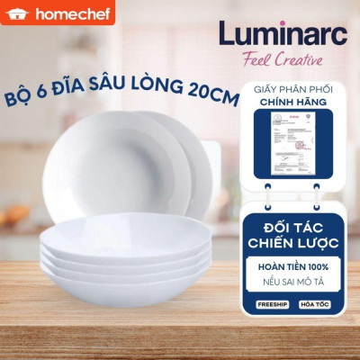 Bộ 6 đĩa thủy tinh sâu lòng Luminarc Diwali 20cm - N3605*6, chịu sốc nhiệt tốt