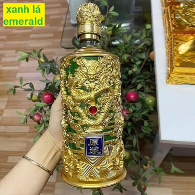 Bình Thủy Tinh Đựng Rượu 1000ml cao cấp mẫu đế vương hoa văn rồng - 4 màu lựa chọn - Chai Đựng Rượu Thủy Tinh decor – Vỏ Chai Rượu Đẹp (H2)