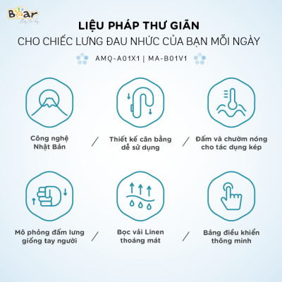 Máy Massage Vai Gáy Bear Mát Xa Đấm Lưng Làm Nóng Bằng Hồng Ngoại Cao Cấp MA-B01V1-Hàng Chính Hãng