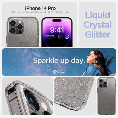 Ốp lưng chống sốc hỗ trợ sạc không dây Spigen Liquid Crystal Glitter iP 14/14 Plus/14 Pro/14 Pro Max - Hàng chính hãng