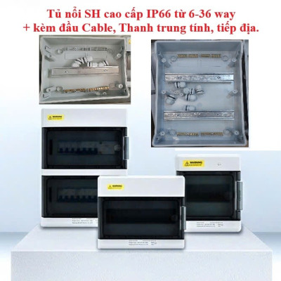 Tủ nổi SH IP67 cao cấp chống nước kèm phụ kiện, thanh trung tính từ 6,9,12,15,18,24,36 Way