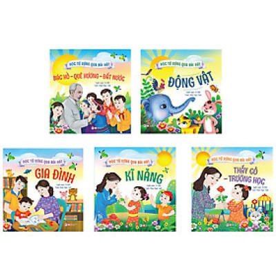 Combo Dành Cho Lứa Tuổi (Từ 3 Đến 10 Tuổi): Học Từ Vựng Qua Bài Hát - Bác Hồ - Quê Hương - Đất Nước + Thầy Cô - Trường Học+ Gia Đình+ Kỹ Năng+ Động Vật( Bộ 5 Cuốn)
