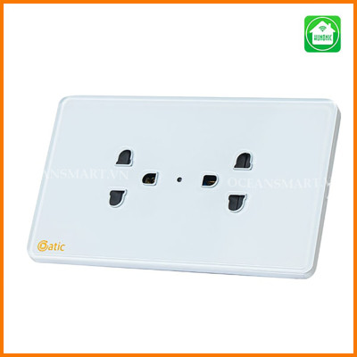 Ổ Cắm Mặt Kính Có Tiếp Địa Hunonic Datic, Ổ Cắm 3 Chấu 2 Ổ - DTLSK02