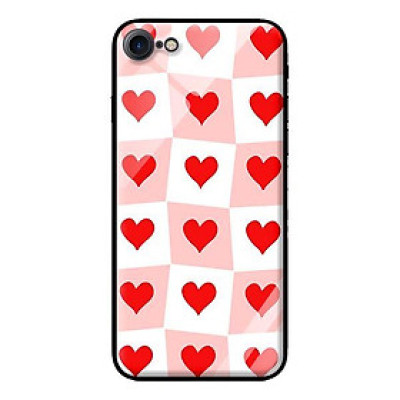 Ốp kính cường lực cho iPhone 7 Trái TIm Ô Vuông - Hàng chính hãng