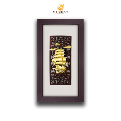 Tranh thuyền thuận buồm xuôi gió dát vàng (39x69cm) MT Gold Art- 