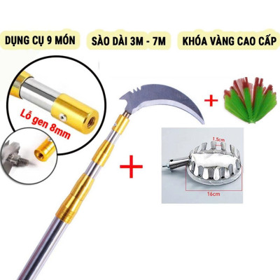 Sào Vợt Inox Hái Trái Cây Trên Cao – 6M Rút Dài, Độ Bền Cao Kèm 4 Phụ Kiện Loại 1