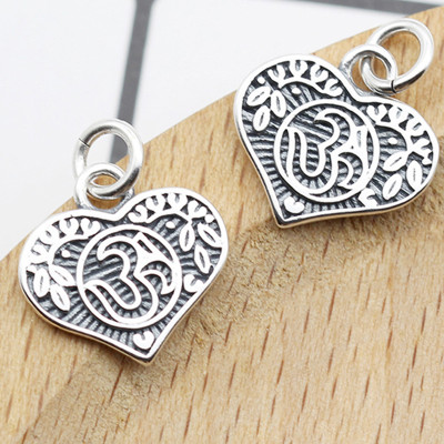 Combo 3 cái charm bạc hình trái tim họa tiết hoa văn treo - Ngọc Quý Gemstones