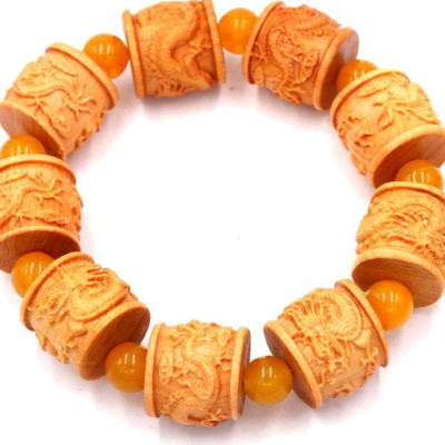 Vòng tay chuỗi hạt trụ rồng gỗ hoàng đàn TRVCT11