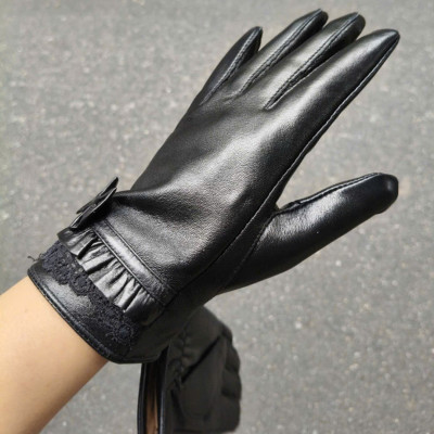 Găng tay nữ da cừu BHY8738 Bao tay nữ, lót lông siêu ấm, cám ứng điện thoại