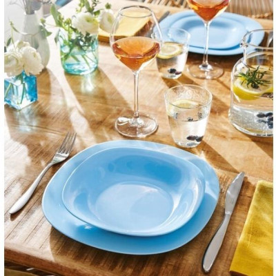 Đĩa (dĩa) thủy tinh sâu lòng Luminarc Carine Light Blue 21cm, dùng lò vi sóng, máy rửa bát - P4250*3