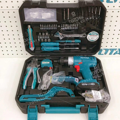 BỘ 128 MÓN BAO GỒM MÁY KHOAN DÙNG PIN 12V (1 PIN 1.5AH VÀ 1 SẠC) TOTAL THKTHP11282 - HÀNG CHÍNH HÃNG