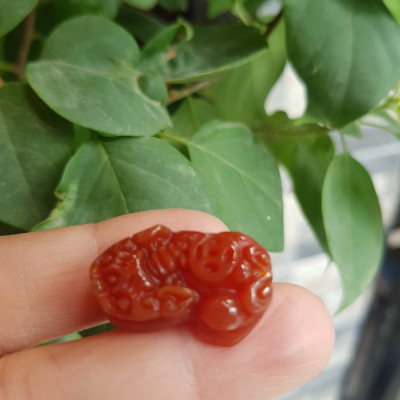 Tỳ hưu đỏ phối vòng tay nữ 8- 12ly Chất liệu đá mã não đỏ đỏ cam nhẹ ạ Kích thước dài 25mm x ngang16mm x cao 8mm anh chị phối vòng tay lên hạt nhỏ vừa size nam nữ ạ