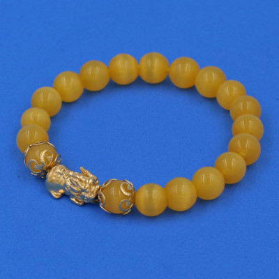 Vòng tay Đá Mắt Mèo Vàng 8 ly - cẩn Tỳ Hưu Phong Thủy inox vàng VMEVTHHKV8 - hợp mệnh Kim, mệnh Thổ