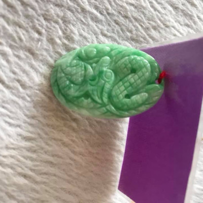 MẶT DÂY CHUYỀN HÌNH RỒNG OVAL LƯỢN  ĐÁ CẨM THẠCH XANH TƯƠI NHẸ TỰ NHIÊN  SIZE NHỎ NỮ CAO 34MM NGANG 23MM SÂU 3MM