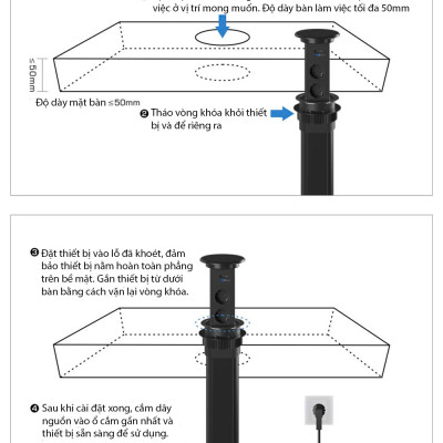 Ổ điện âm bàn đảo bếp hình trụ Sinoamigo SMT-4, nâng hạ tự động, tích hợp sạc không dây - Hàng nhập khẩu chính hãng
