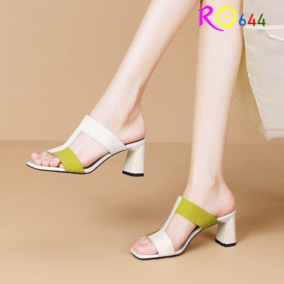 Dép guốc nữ cao gót 7 phân hàng hiệu rosata màu trắng thời trang cao cấp ro644