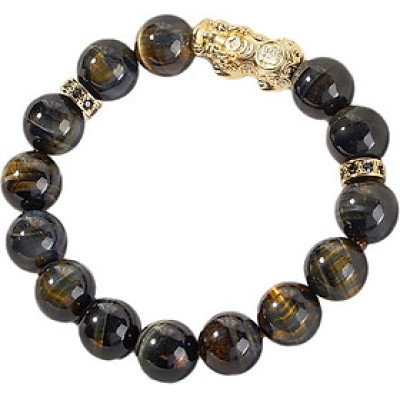 Vòng thạch anh mắt hổ phối tỳ hưu bạc mạ vàng 24K Ngọc Quý Gemstones