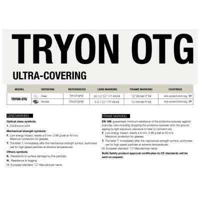 Kính BOLLE TRYOTGPSF Tryon OTG Smoke, tròng đen khói phủ Platinum Bạch Kim, chống trầy xước, chống đọng sương
