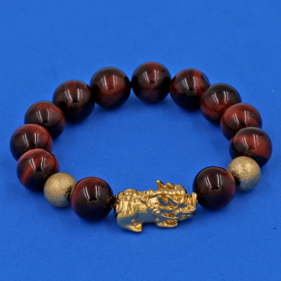 Vòng tay chuỗi hạt đá mắt hổ đỏ đen 12 ly cẩn tỳ hưu TH83