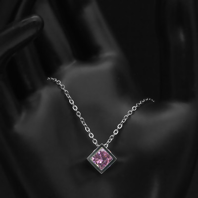 Dây Và Mặt Dây Chuyền Bạc Hiểu Minh DMD356H khối lập phương đá hồng