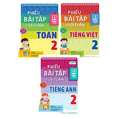Combo Phiếu Bài Tập Cuối Tuần Toán + Tiếng Việt + Tiếng Anh Lớp 2 (35 Tuần Học) (Bộ 3 Cuốn) (MEGA)