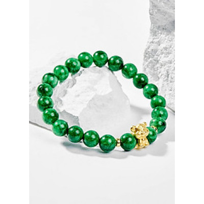 Vòng Tay Phong Thủy Nữ Đá Cẩm Thạch Sơn Thủy Phối Charm Tuổi Dần Bạc Mạ Vàng 24K (8mm) Mệnh Mộc, Hỏa Ngọc Quý Gemstones