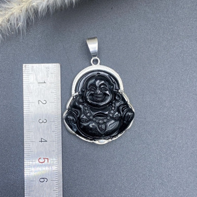 Mặt Dây Chuyền Nam Di Lặc Đá Đen Bọc Bạc Bạc Hiểu Minh MDN482