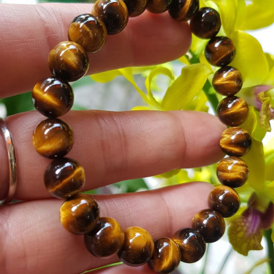 Vòng tay phong thuỷ may mắn nữ đá mắt hổ tự nhiên vàng nâu bóng mượt đẹp Size nữ vòng hạt 8mm Vòng hợp nữ mệnh kim mệnh thổ mệnh Thủy đeo tay đẹp ạ 