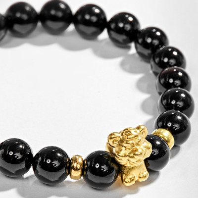 Vòng Tay Đá Thiên Thạch Charm Tuổi Dần Bạc Mạ Vàng 24K Ngọc Quý Gemstones