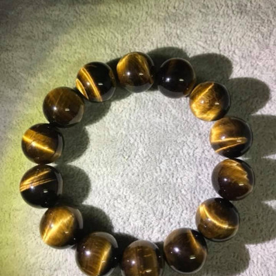 CHIẾC VÒNG ĐÁ MẮT HỔ VÀNG NÂU ĐẬM 14LY NAM MỆNH KIM MỆNH THỔ ĐÁ THIÊN NHIÊN