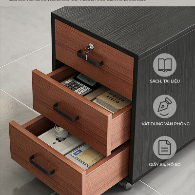 Tủ hồ sơ di động, tủ tài liệu có ngăn kéo, tủ dưới bàn làm việc kèm bánh xe di chuyển - GP370