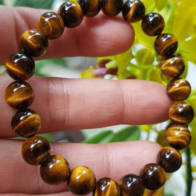 Vòng tay phong thuỷ may mắn nữ đá mắt hổ tự nhiên vàng nâu bóng mượt đẹp Size nữ vòng hạt 8mm Vòng hợp nữ mệnh kim mệnh thổ mệnh Thủy đeo tay đẹp ạ 