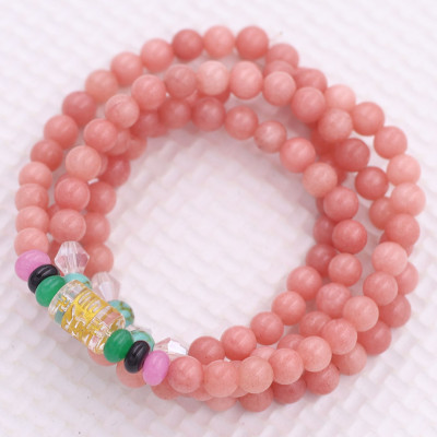 Vòng chuỗi 108 hạt đá thạch anh hống đào charm lục tự chân ngôn - hạt 8 ly ( size lớn ), vòng chuỗi niệm Phật, vòng chuỗi đeo tay