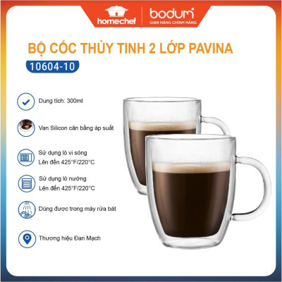 Bộ 2 cốc (ly) thủy tinh 2 lớp Bodum Bistro 10604-10, dung tích 300ml | Hàng chính hãng