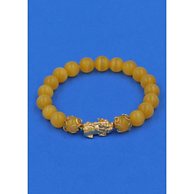 Vòng tay Đá Mắt Mèo Vàng 8 ly - cẩn Tỳ Hưu Phong Thủy inox vàng VMEVTHHKV8 - hợp mệnh Kim, mệnh Thổ