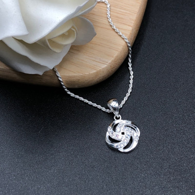 Dây Chuyền Vòng Cổ Nữ Bạc 925 Dây Xoắn Kép Mặt Hoa Đính Đá BẠC HIỂU MINH DMD483