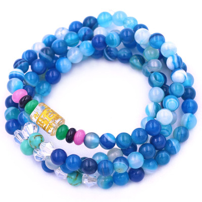 Vòng chuỗi 108 hạt mã não xanh biển sọc charm lục tự chân ngôn - hạt 8 ly ( size lớn ), vòng chuỗi niệm Phật, vòng chuỗi đeo tay