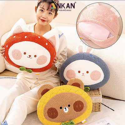 Chăn Gối Văn Phòng Kiểu Mèo Dâu Tây Cao Cấp Có Chăn Đi Kèm Dùng Làm Quà Tặng Cho Bạn Bè Người Thân Có Thể Tựa Đầu, Tựa Lưng Và Ngủ Tại Văn Phòng