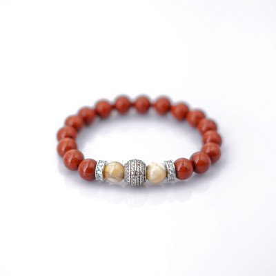 Vòng tay nữ đá Jasper đỏ + Charm cầu 8mm do Anqlo chế tác