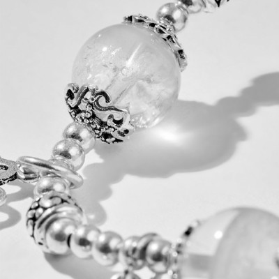 Vòng tay thạch anh lưu linh trắng charm cỏ 4 lá bạc Ngọc Quý Gemstones