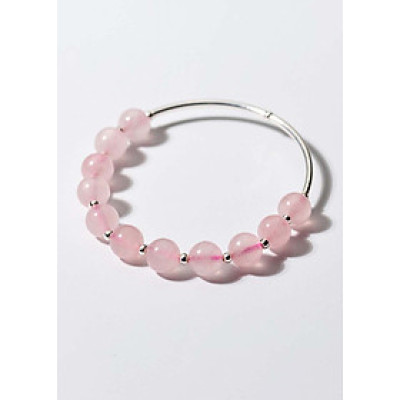 Vòng tay đá thạch anh hồng phối 2 ống bạc mệnh hỏa, thổ - Ngọc Quý Gemstones